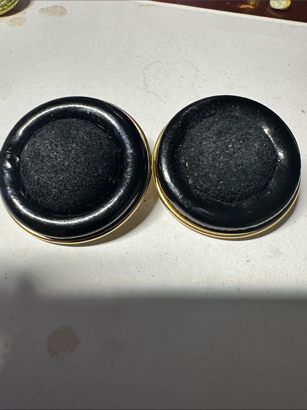 VintageBlack/Gold Round Button Earrings-Classic 2-Tone-will clean before shiping